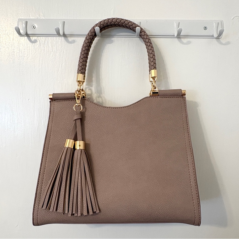 Elegant Taupe Handbag with Tassel